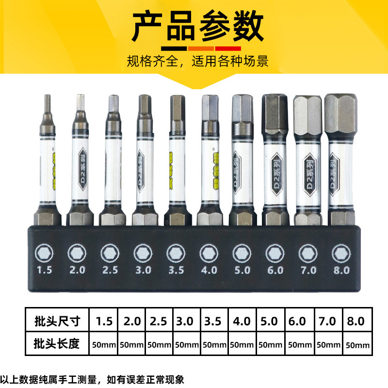 Hexagonal bit, high hardness, strong magnetic crosshead, electric screwdriver, anti-plum blossom bit, double stick, D2 alloy steel, impact-resistant Application Scenario