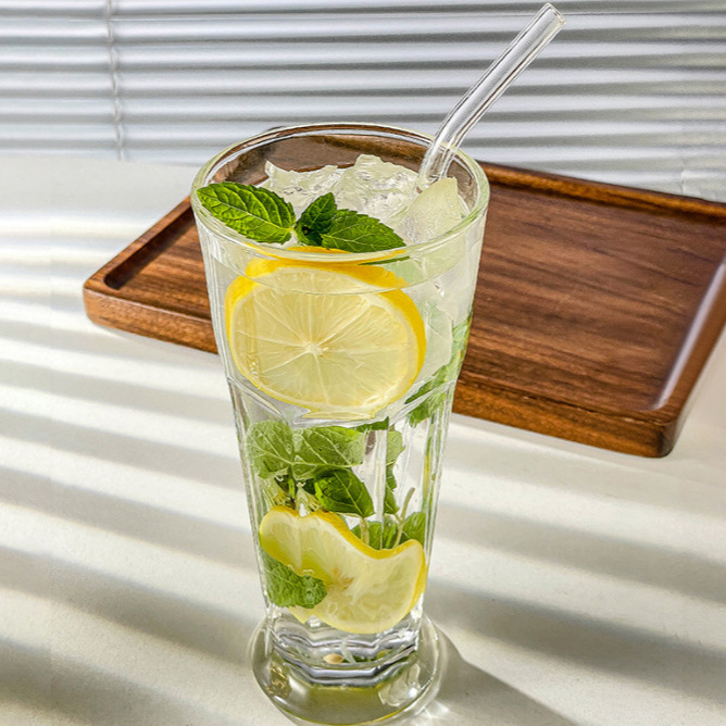 Internet-famous glass juice cup, Gibraltar star anise Coring cup, thickened milkshake cup, commercial Mojito lemon tea cup details Picture