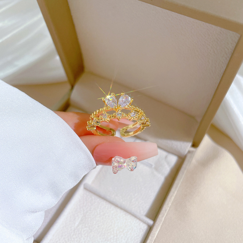 【 Real Gold 】 Light luxury butterfly Zircon ring with adjustable opening, simple jewelry, Japanese-style ring couple rings Specification drawing