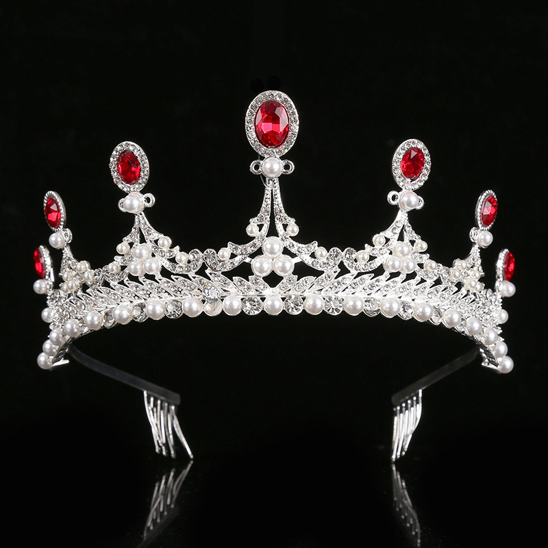 French-style girl's crown wholesale pearl rhinestone bride's crown headwear Birthday cake decoration crown Specification drawing