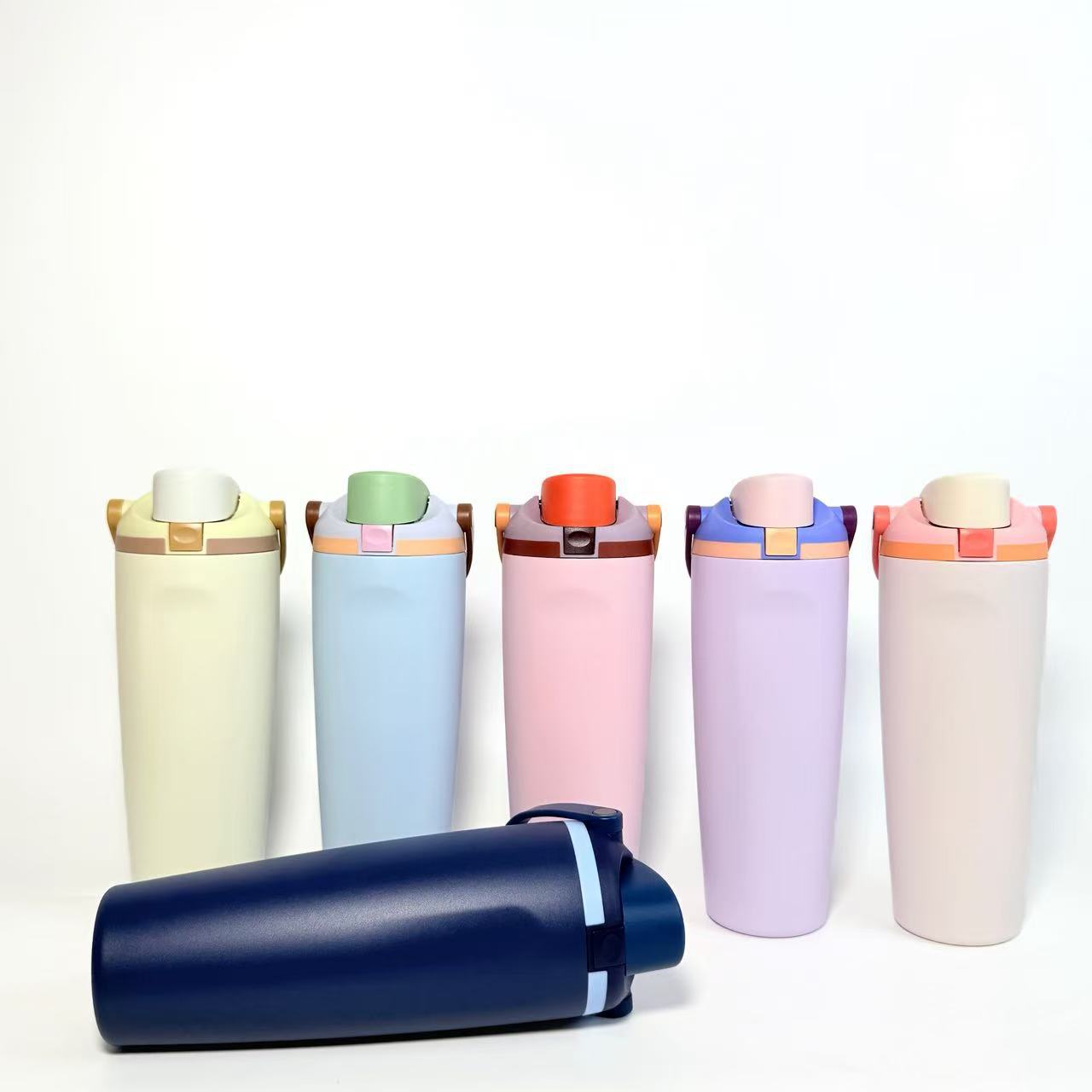 New cross-border hand-held cup, stainless steel double-layer vacuum 304, insulated and cold-insulated car portable cup, Macaron full figure