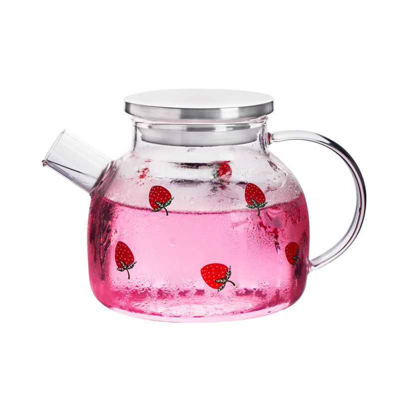 Creative heat-resistant high-temperature glass cold water kettle, steel lid, large capacity, high appearance level, high borosilicate glass complete set Item Picture