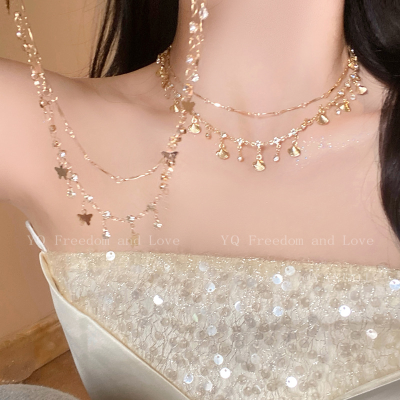 Daughter of the Sea ~ Blue Zircon and Golden Shell Necklace, versatile bracelet, niche design sense, light luxury jewelry full figure