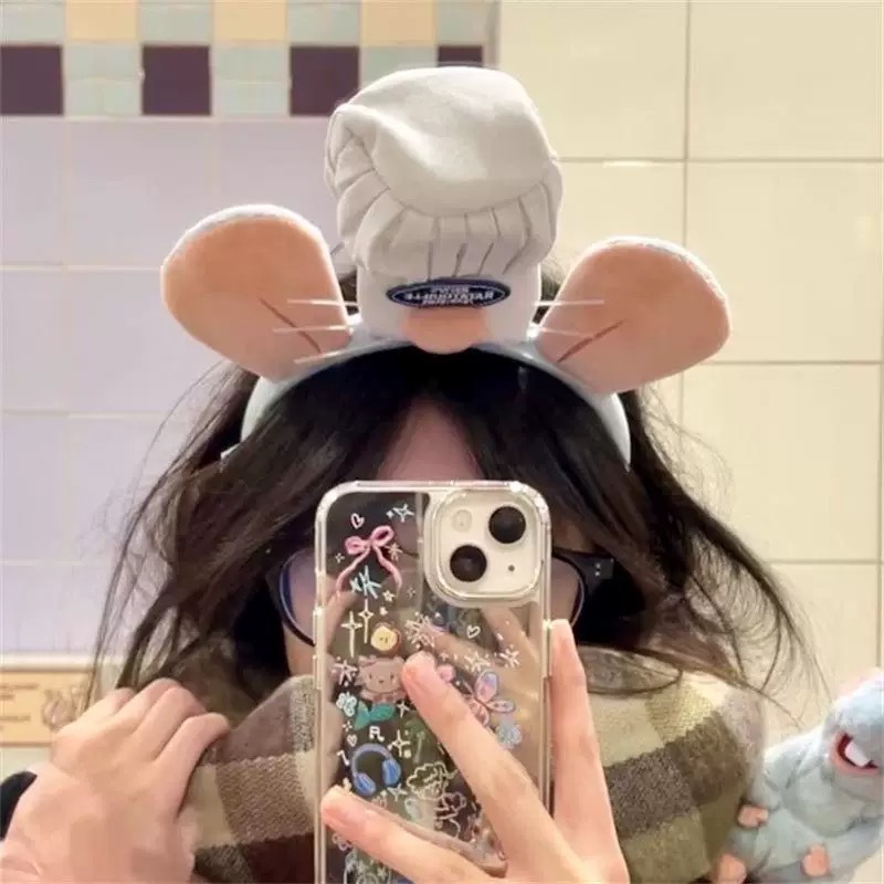 New cute cooking mouse King hair band, face wash headband, cartoon and funny plush mouse, Internet celebrity headband, hair clip headband Application Scenario