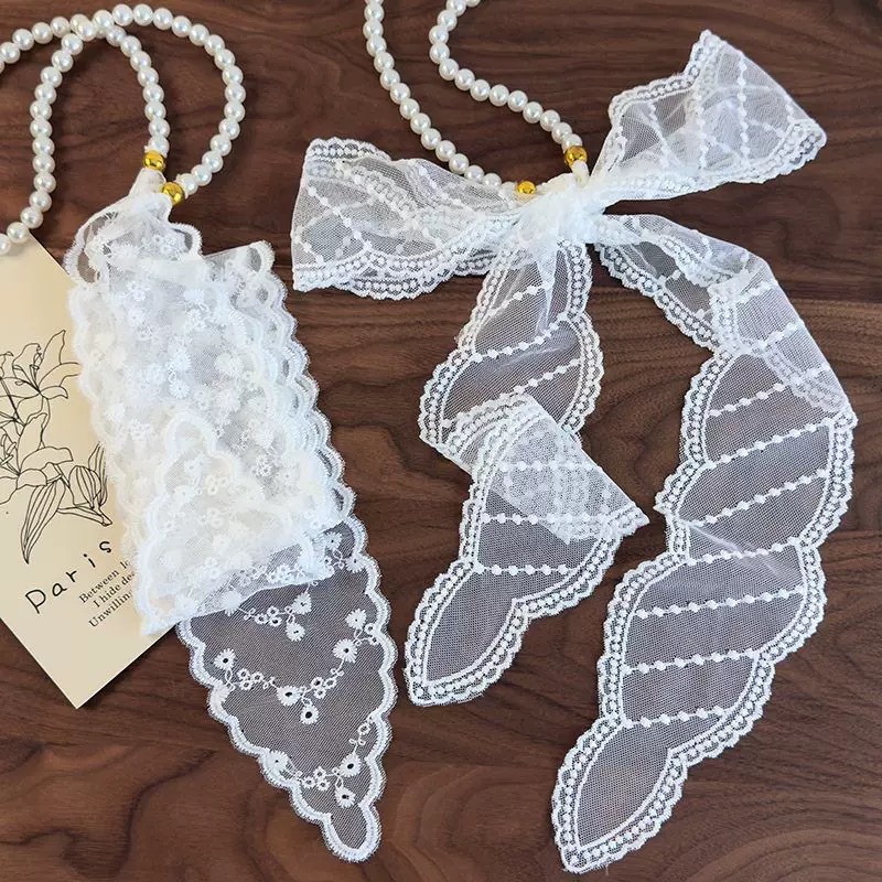 Elegant pearl lace hair band necklace, a bestseller for women in 2025, a long scarf and belt, a versatile and multi-functional silk scarf from Korea full figure