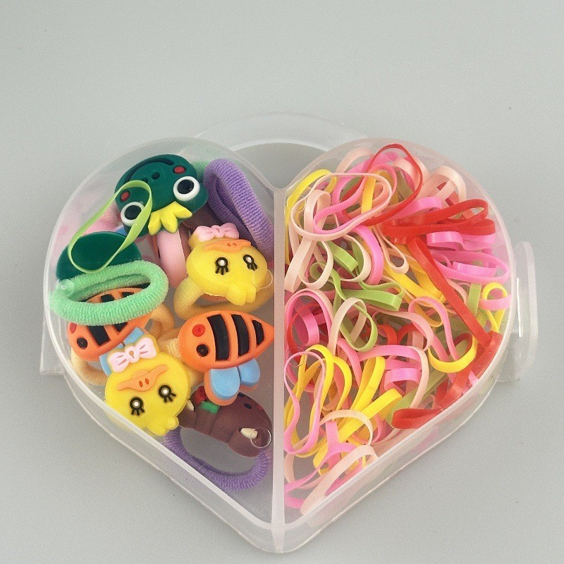 A cute children's headband with a heart-shaped colorful box of cartoon little flower grab-and-hold macaron-colored high-elasticity disposable rubber band details Picture