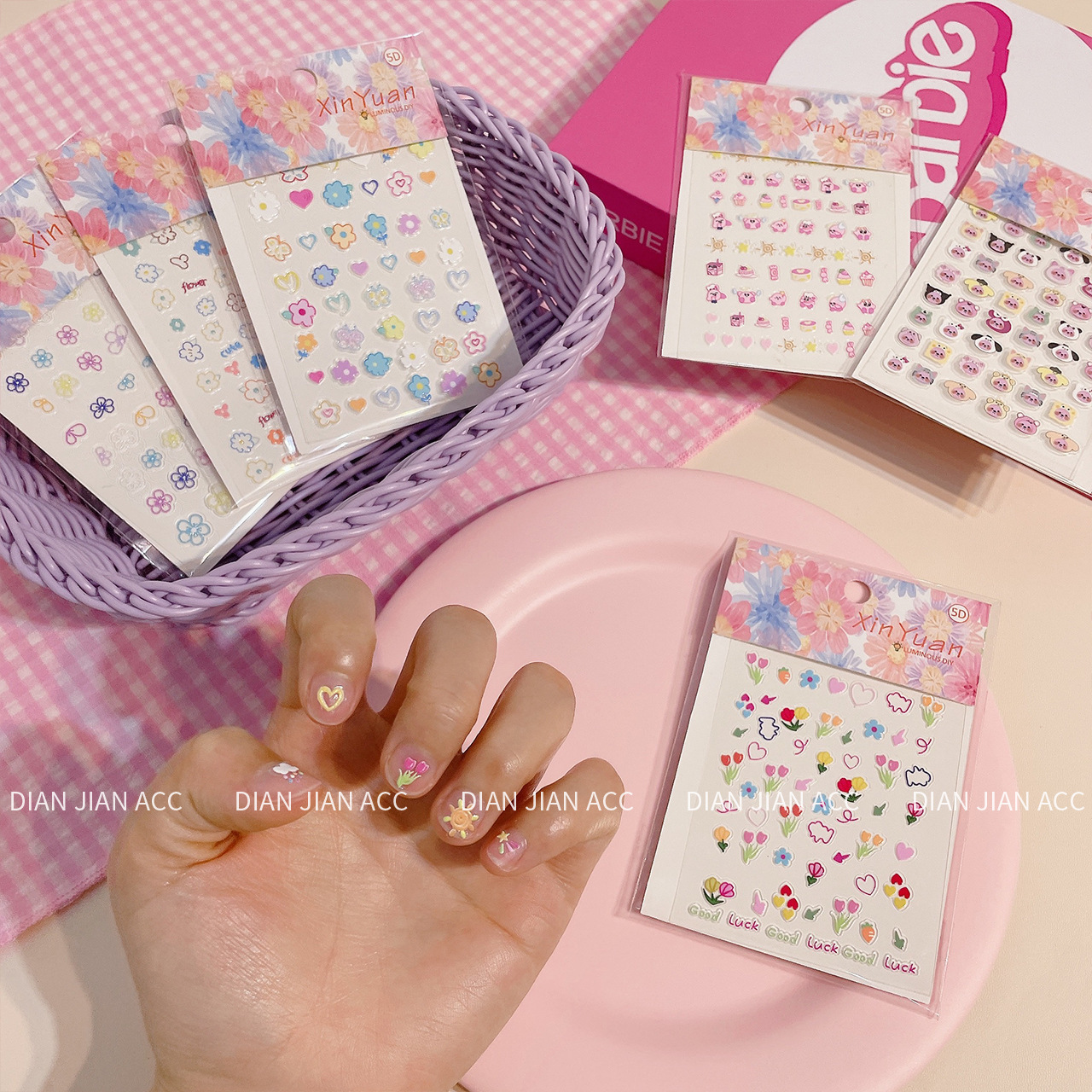 Embossed 5D three-dimensional new color children's nail stickers, girls' nail art stickers, cute expressions, childlike fun graffiti decals full figure