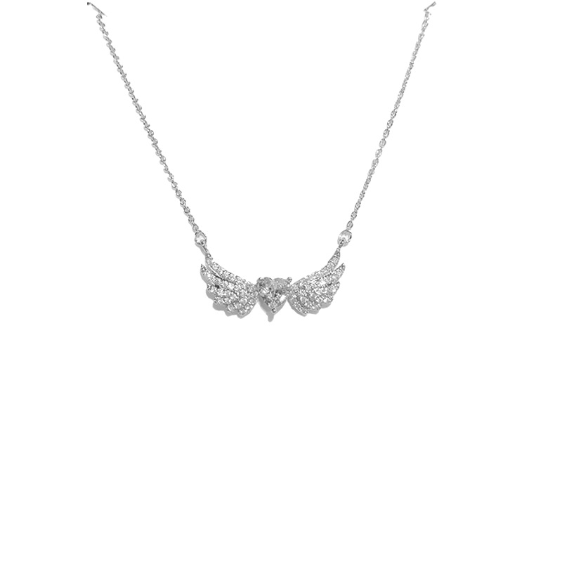 A full-diamond heart-shaped wing necklace for women with a light luxury and niche design sense, a collarbone chain with a slightly inlaid zircon pendant, a high-end accessory Item Picture