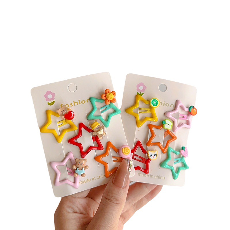 Colorful cartoon children's five-pointed star hair clips, new star bb clips, cute girl side hair clips, baby broken hair clips Item Picture