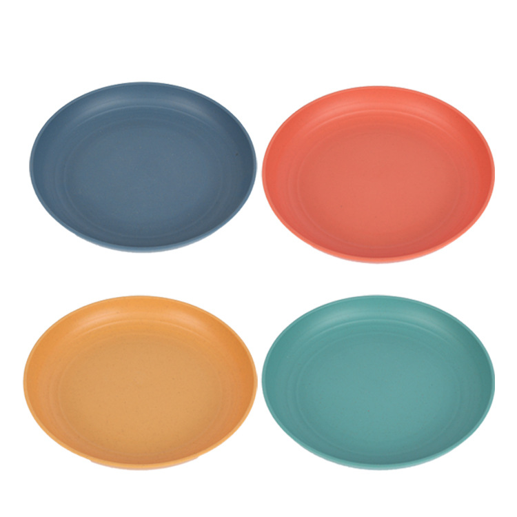 Creative wheat straw home simple plastic round plate, barbecue snack inventory, fruit plate, snack dessert plate Item Picture