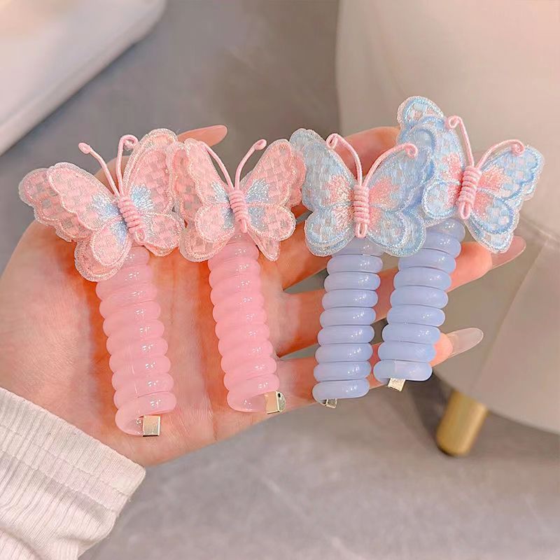 Embroidered butterfly telephone line hair tie, high elasticity for children without damaging hair, hair band for girls to braid, cute curly hair accessory Application Scenario