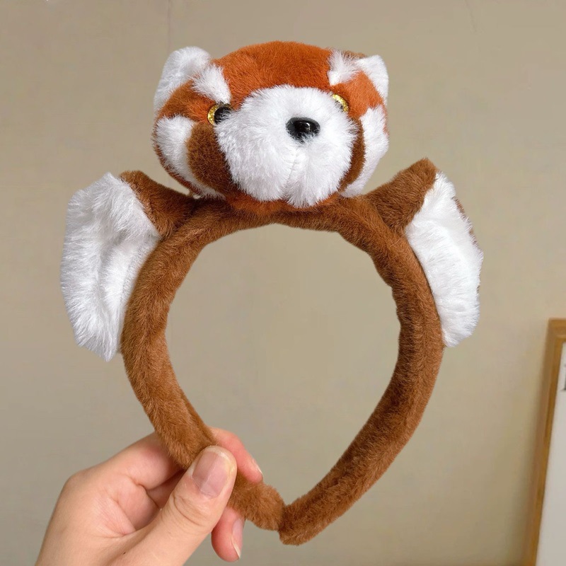 Cute raccoon headbands, creative cartoon headwear, zoo cute photo clips, plush red panda funny headbands Specification drawing