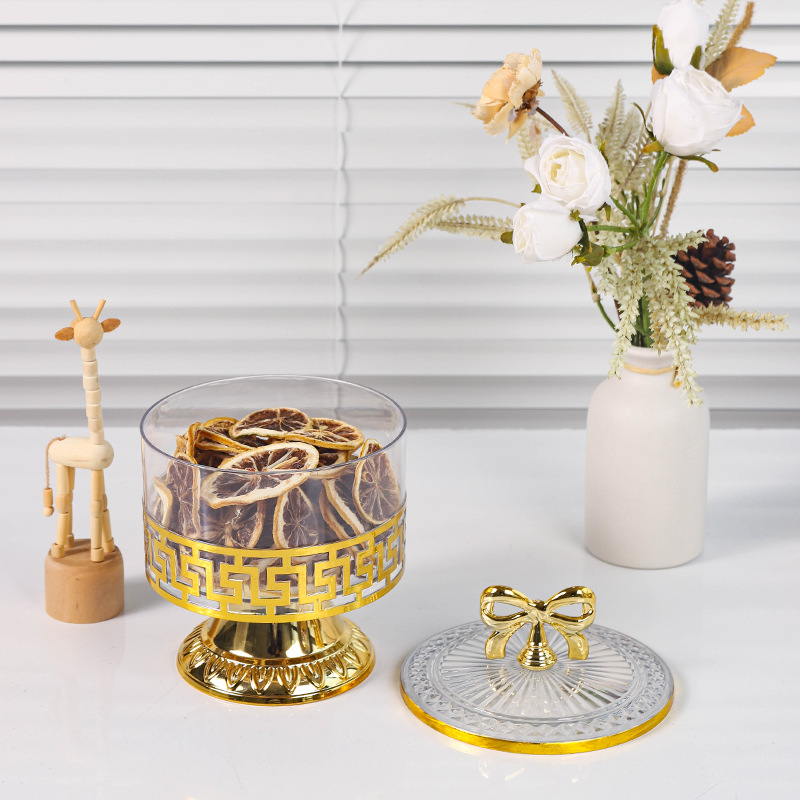 X10-6897-B Cross-border merchant transparent European retro high-footed gilded candy jar, seasoning jar, nut jar, light luxury European jar, storage jar