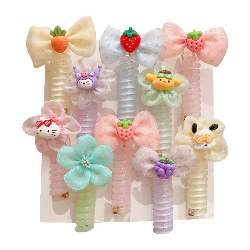 Children's cartoon telephone line hair tie, girls' braided hair tool, Shasha bow, high-elasticity hair tie, head tie, cute hair accessory Item Picture