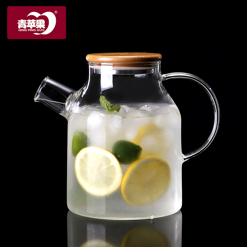 Green apple European-style high borosilicate glass water bottle, heat-resistant teapot, hot drink juice teapot, household binding teapot, brewing teapot details Picture