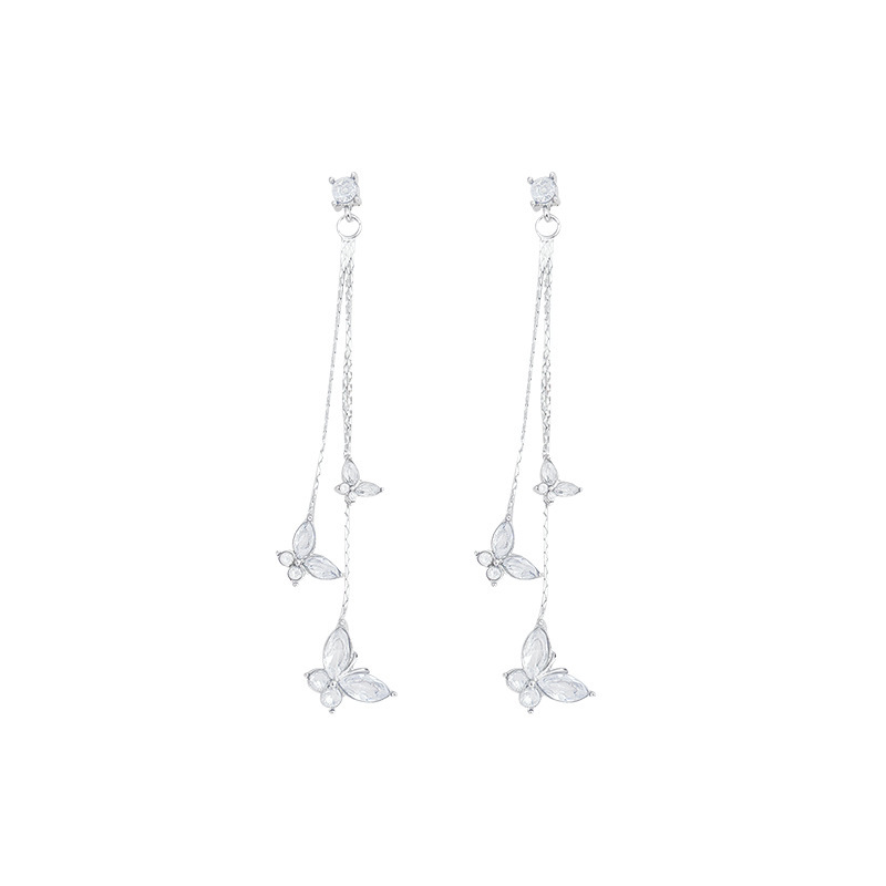 Super ethereal zircon tassel butterfly earrings for women, a new 2025 trendy and unique long earrings with a cold style Item Picture
