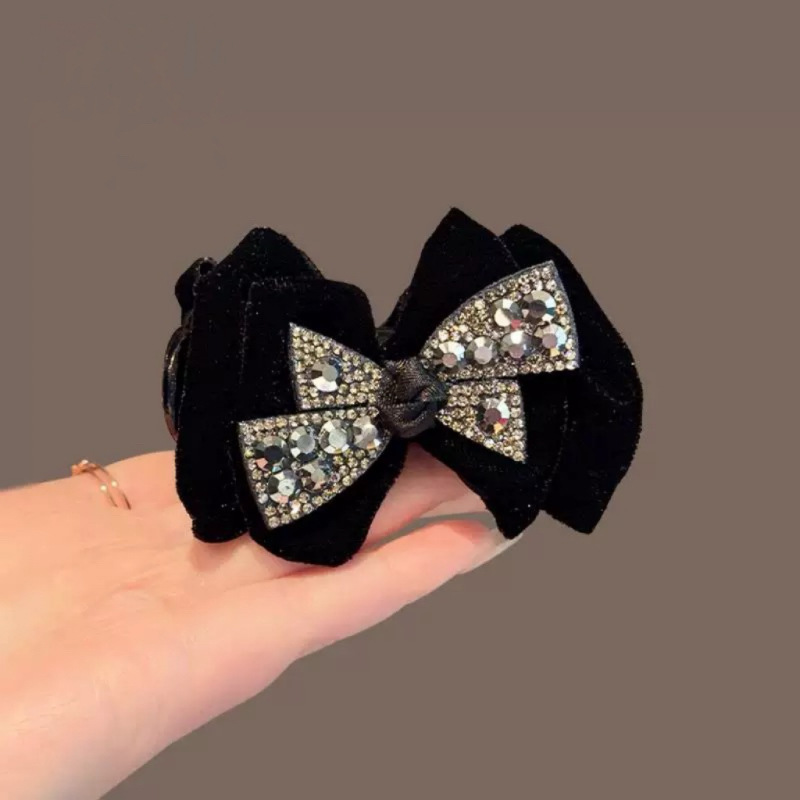 Water diamond bow bun hair clip with a high-end look, ponytail hair clip at the back of the head for girls, 2024 new top clip hair accessory Specification drawing