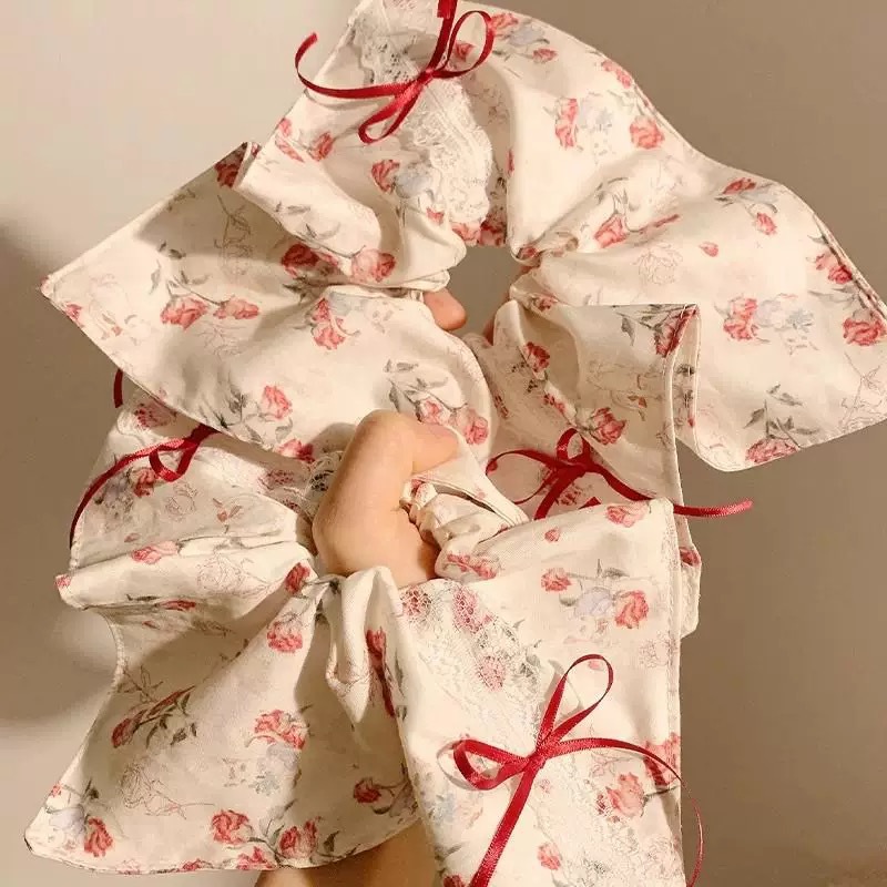French rose bow, square scarf, large intestine hair tie, women's high-end and laid-back style, oversized hair accessory, hair tie full figure