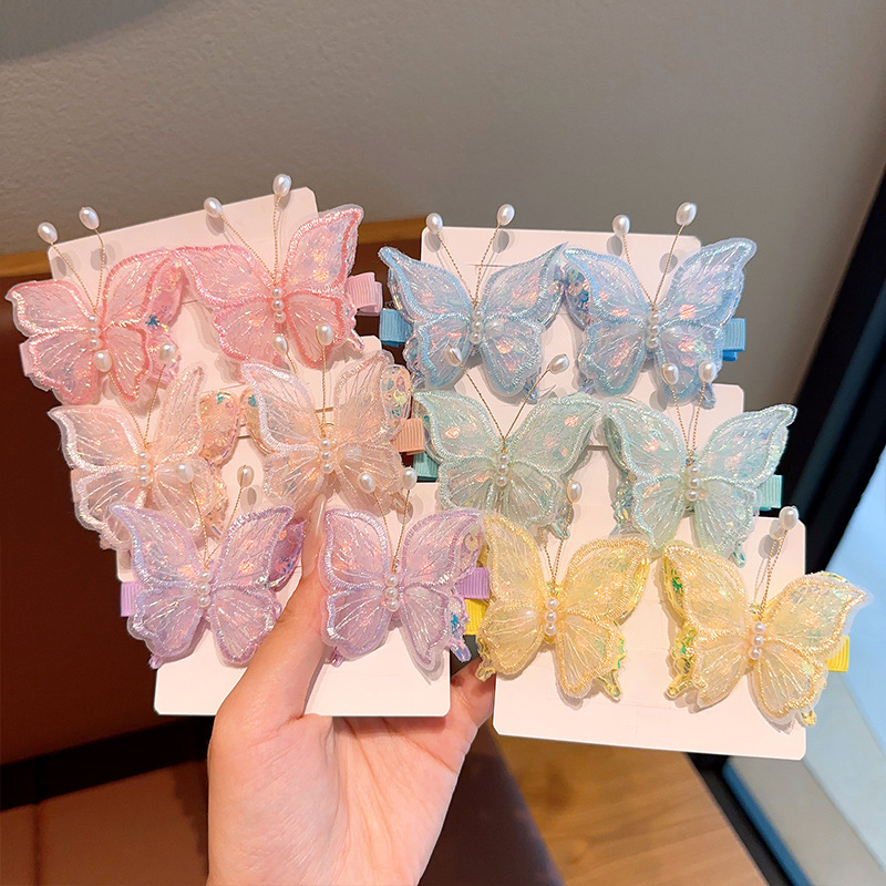 Super fairy butterfly hair clips, children's embroidered ancient-style Hanfu headwear, hair clips, cute little girl side bangs hair clips Specification drawing