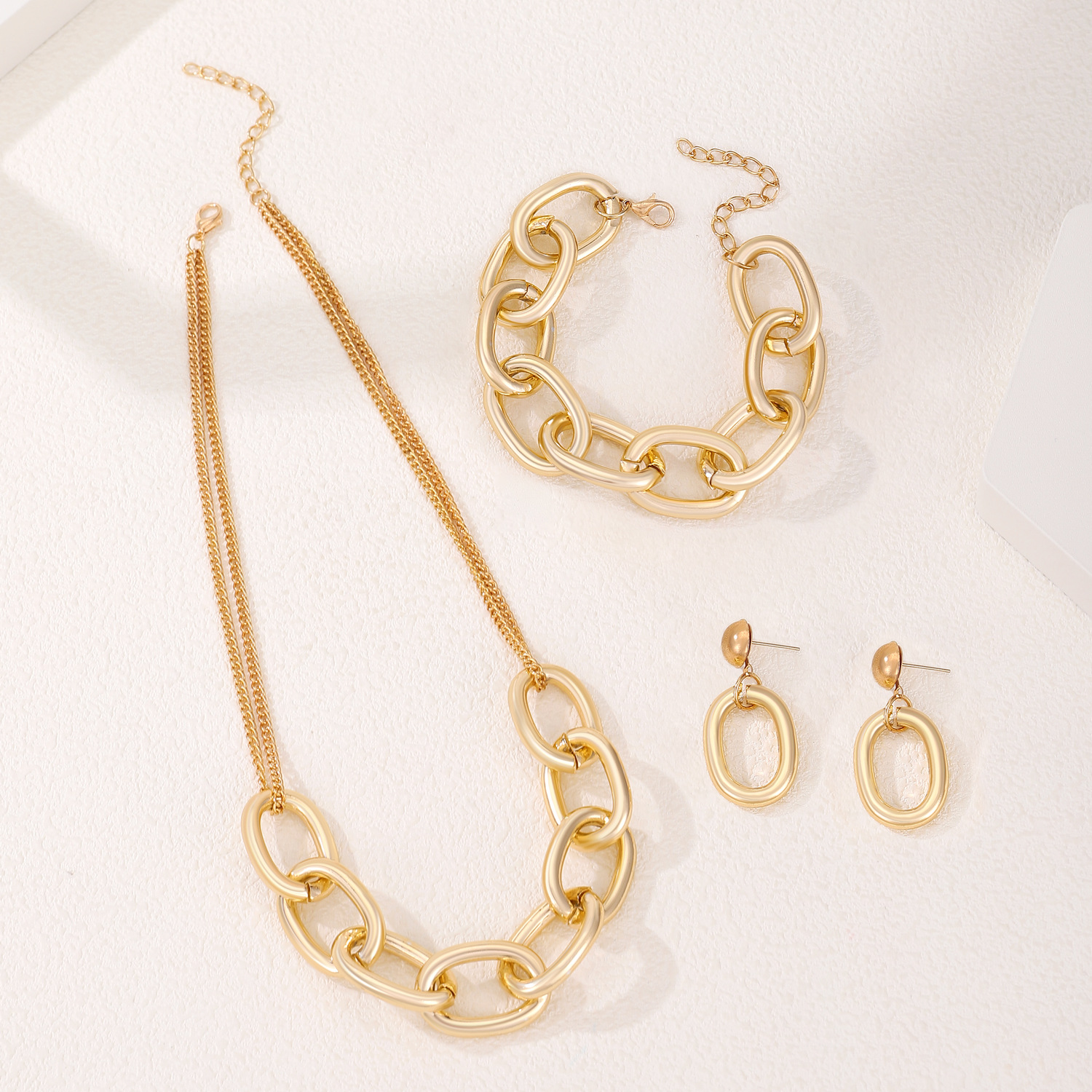Cross-border new thick chain jewelry set ins style Europe and America simple chain necklace set punk hip hop jewelry Specification drawing