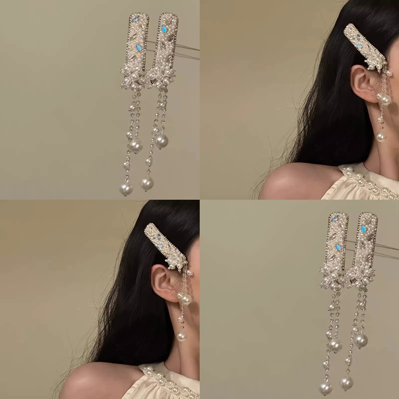 Heavy industry full-diamond light luxury exquisite pearl hair clip, new Chinese-style fringed side hair accessory, 2025 new style side hair clip details Picture