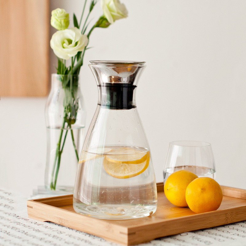 Danish-style SOLO stainless steel lid cold water bottle, large-capacity cold water bottle, high borosilicate glass anti-side leakage juice bottle Specification drawing