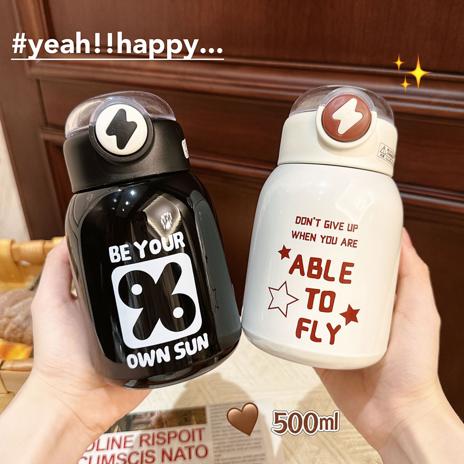 New high-appearation-level insulated cup, student English American-style straw cup, creative gift, couple portable stainless steel cup full figure