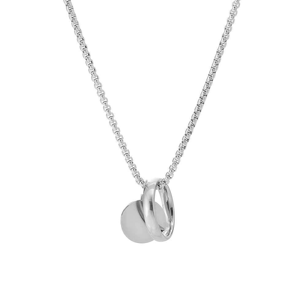 Stainless steel pearl chain ring military brand necklace, simple, cool, hip-hop long chain, non-fading accessory Item Picture