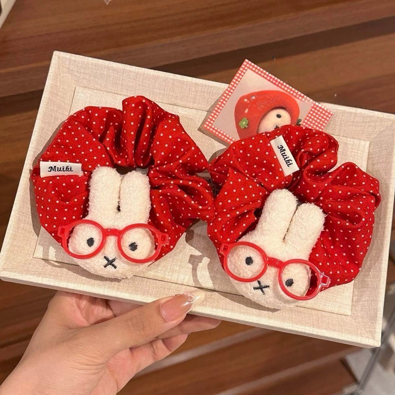 Cartoon red polka dots with glasses, Miffy rabbit hair tie, girl's ponytail, KT cat large intestine ring, sweet bun hair tie full figure