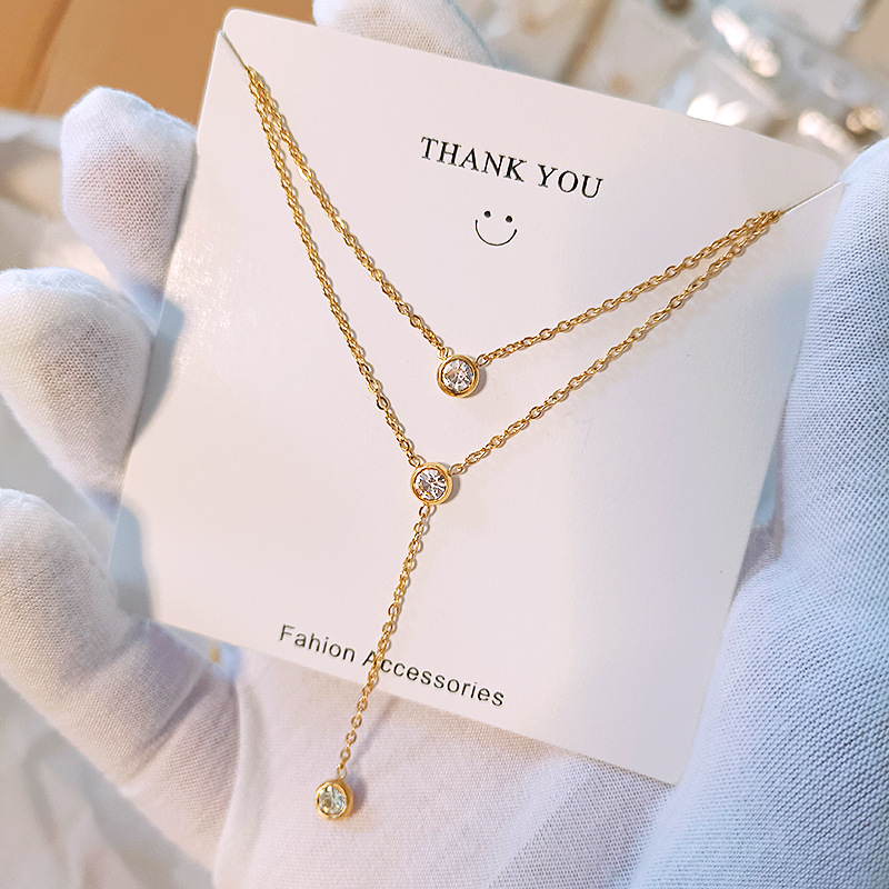 Korean version 18k gold-plated three-tassel double-layer titanium steel necklace, fashionable for women, non-fading, high-end feel, Internet celebrity collarbone chain Specification drawing