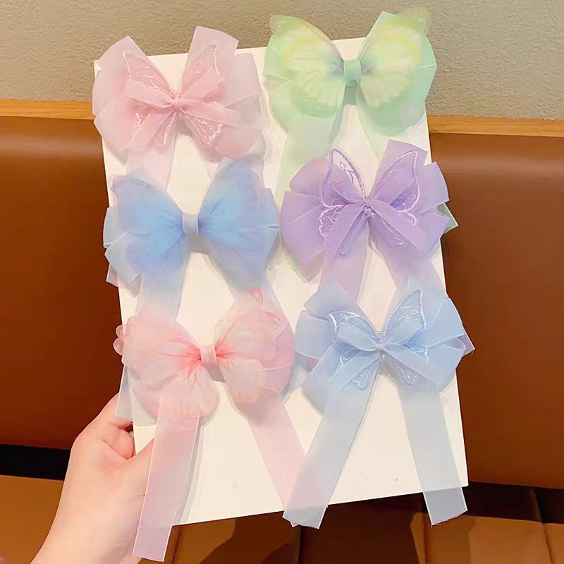 Girls' net gauze bow clip, princess children's small hair clip headwear, Korean hair accessory, cute baby hair clip details Picture