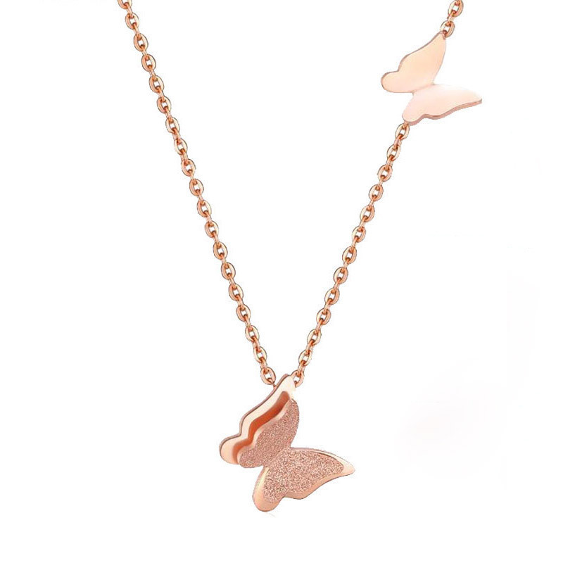 Fashionable titanium steel matte double butterfly pendant, titanium steel necklace for women, vacuum electroplated color retention, high-end collarbone chain wholesale Item Picture