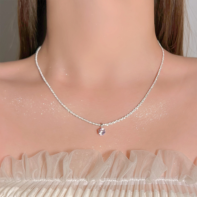 Pink diamond Starry Sky necklace S925 sterling silver sparkling neckchain, light luxury, ins niche collarbone chain, women's high-end feel full figure