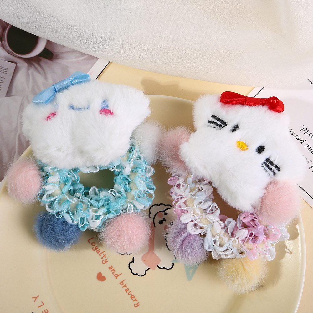 Children's Kuromi Hair Tie 2024 New Style Plush Star Cute hair band Little girl Tied in a ponytail Bun hair accessory Application Scenario
