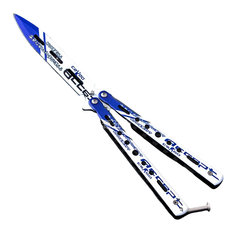 Factory wholesale and direct sales of patterned butterfly knives, training knives, swing knives, all stainless steel uncut safety folding knives Item Picture