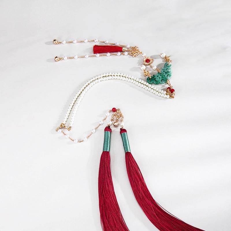 Long suffix tassel necklace with cloud back, Ming Dynasty Hanfu accessory, ancient-style peace and longevity lock, new Chinese retro style Item Picture