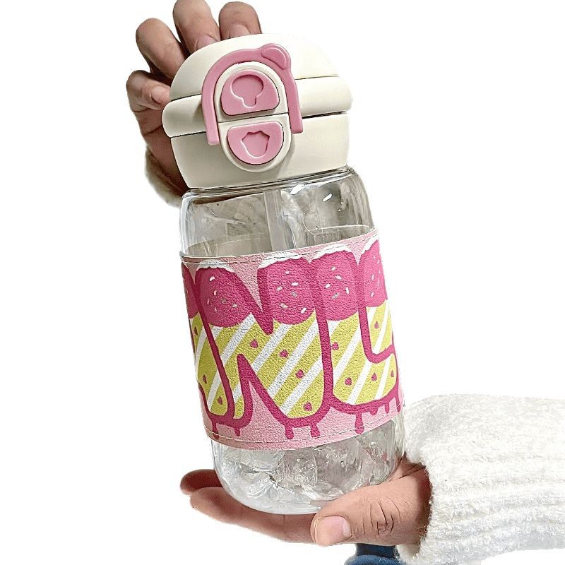 New 2025 double-drinking plastic cup, high appearance level for students, cute milk cup for girls on Instagram, portable straw cup for work Item Picture