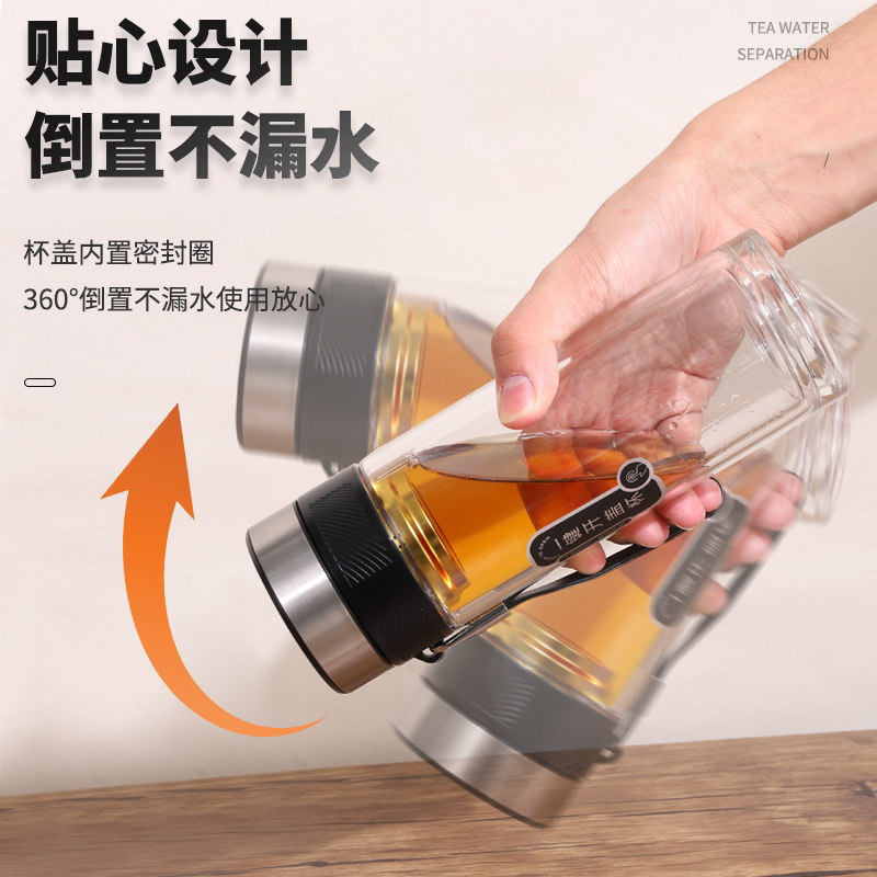One-click lid opening glass cup, portable handle car quick-opening cup, double-layer glass men's business gift tea cup Application Scenario