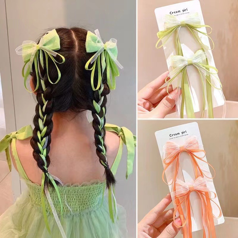 Children's super fairy-like bow ribbon hair clips, baby Chinese-style braided hair headwear, girl ancient-style Hanfu hair clips and hair accessories full figure