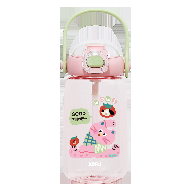 New cartoon straw cup, high appearance level, portable and cute girls' water bottle, large-capacity plastic cup specially designed for children to go to school Item Picture