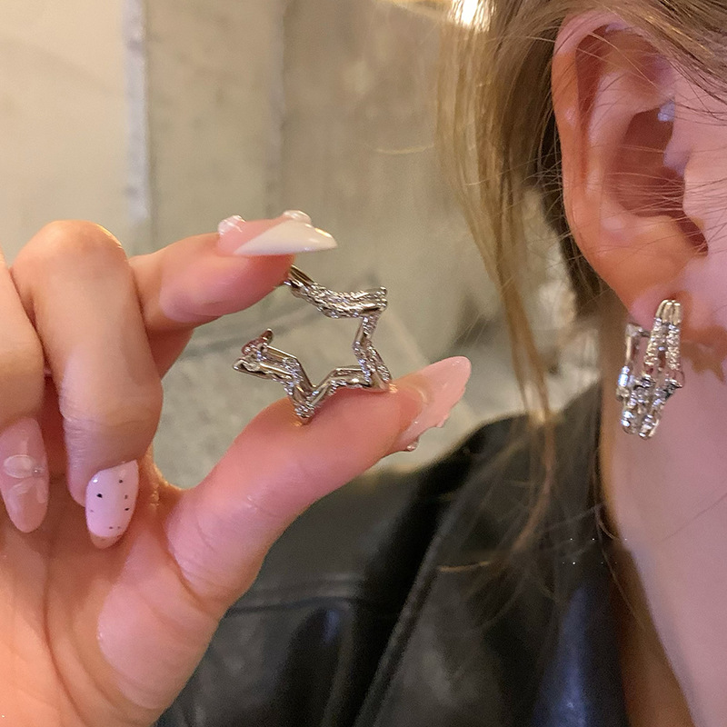 Minimalist metallic sensation bestseller five-pointed star stud earrings, cold style earrings, women's 2025 new earrings, unique and elegant ear rings full figure