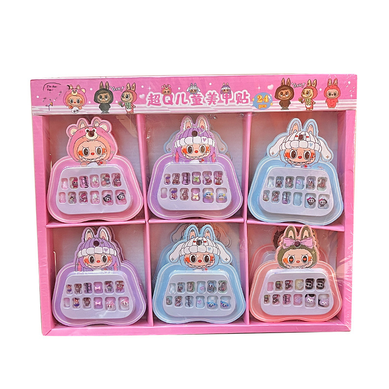 Children's cartoon wearable nail set with three-dimensional relief and cute nail pieces, including tweezers, relief stickers and nail art wholesale Item Picture