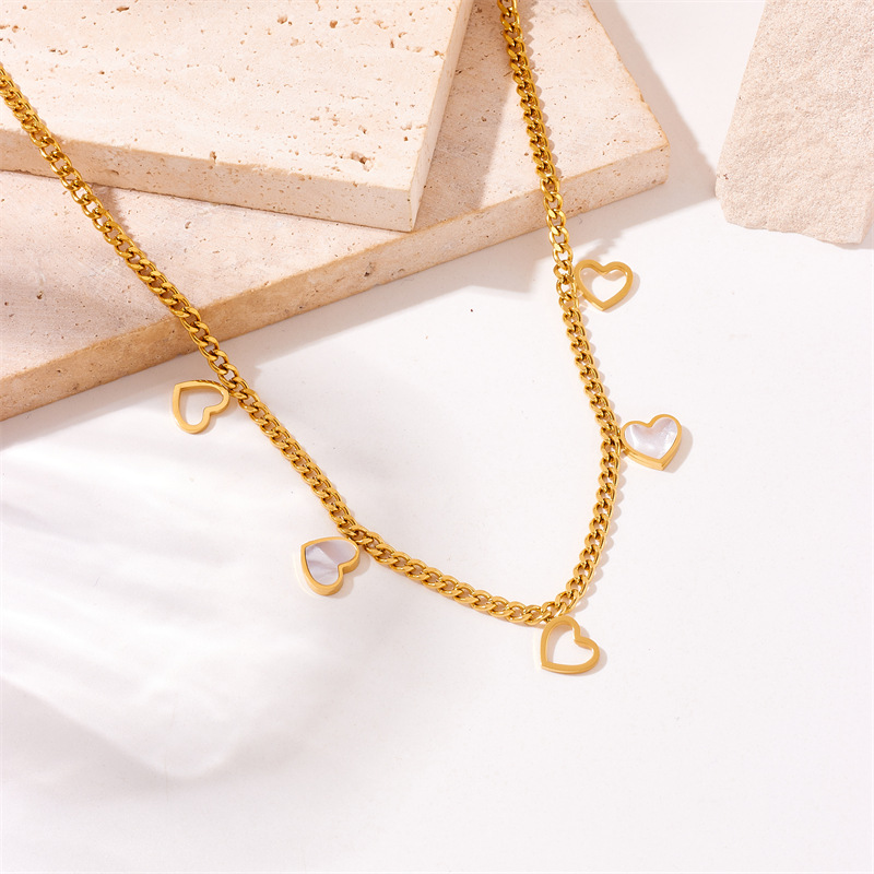 Korean-style simple and fashionable commuting accessories with blank shell hearts, chains, stainless steel jewelry and necklaces Specification drawing