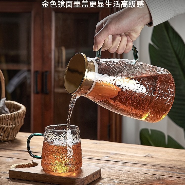 High-appearance-level household large-capacity cold water kettle, high-temperature resistant crabapple flower tea brewing cold water kettle, high borosilicate water set Specification drawing