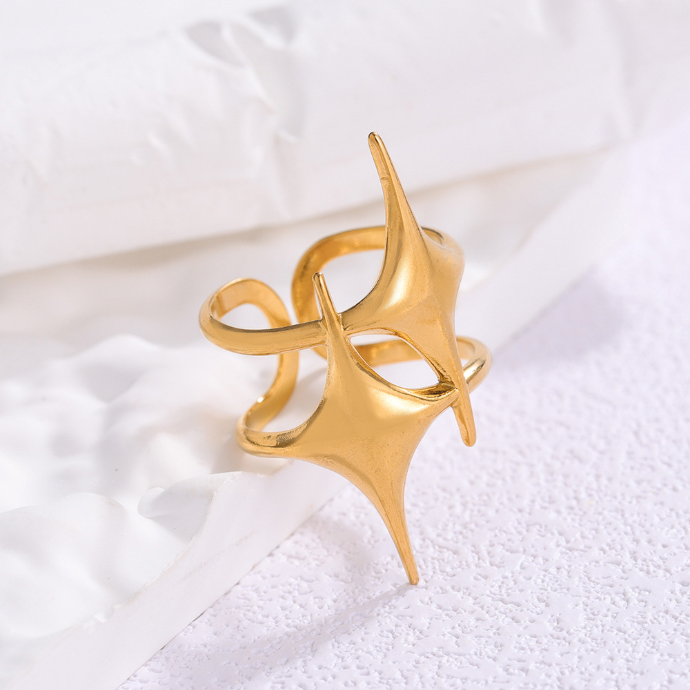 European and American fashionable exaggerated stainless steel rings for women, 18K gold, simple ins style, high-end design sense ring jewelry wholesale Application Scenario