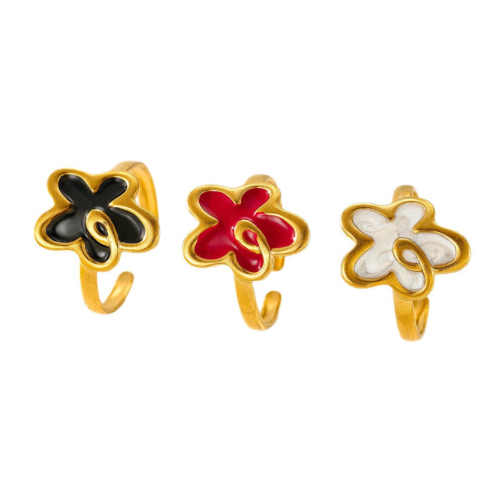 Cross-border simple oil-dripping open ring, niche retro oil-pressed stainless steel ring, women's non-fading jewelry wholesale Item Picture