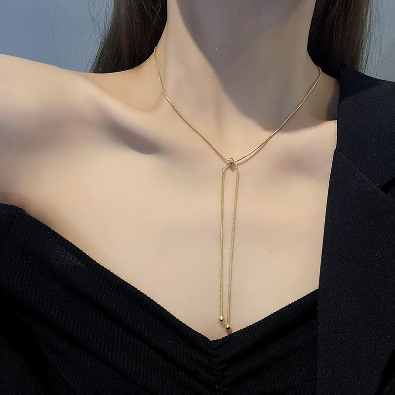 A niche retro ins fashion pull-out design, adjustable, simple and versatile, high-end and elegant titanium steel necklace for women Specification drawing