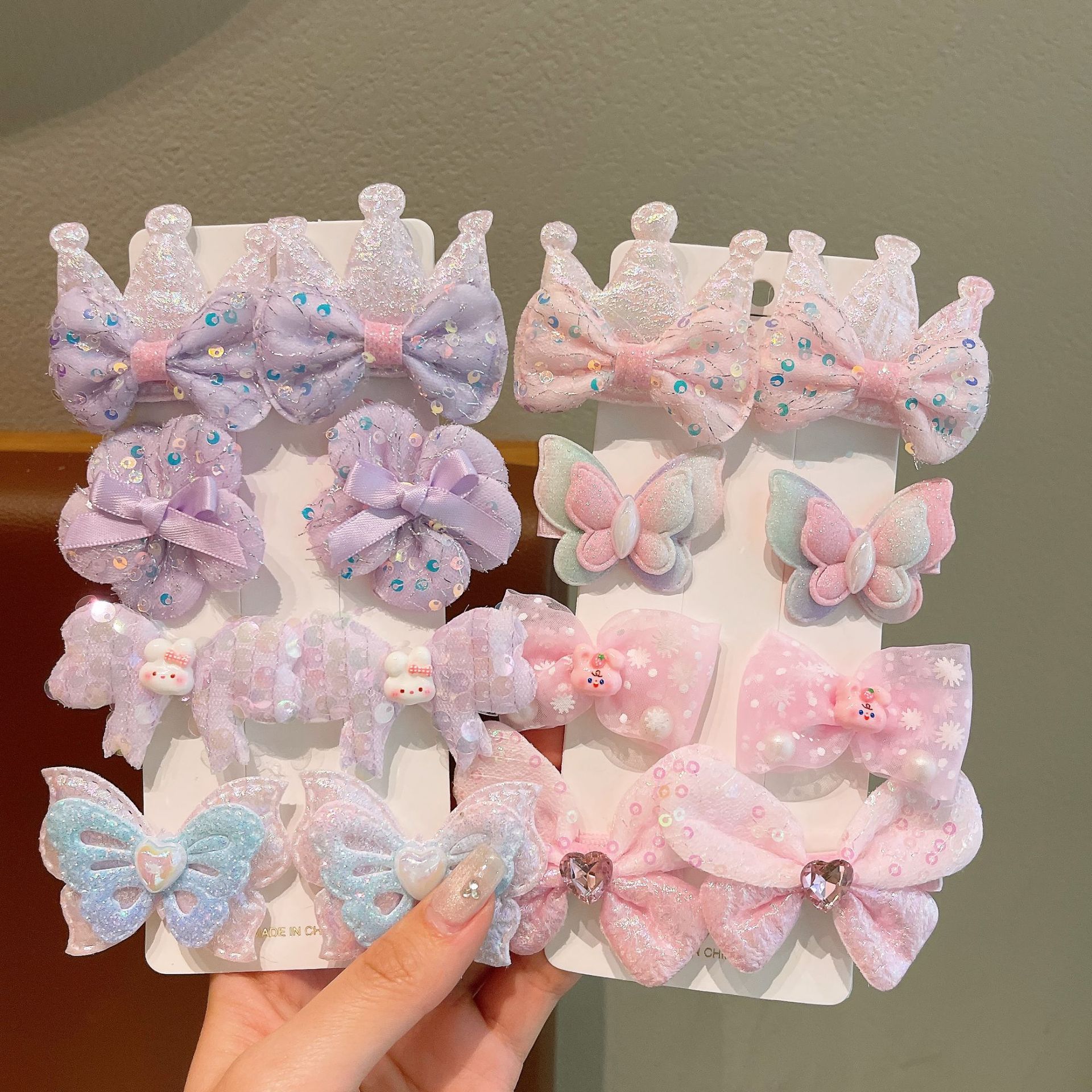 Princess Girls Sequined bow headwear, Children's broken hair clips, Baby flower bb clips, girls' bangs hair clips full figure