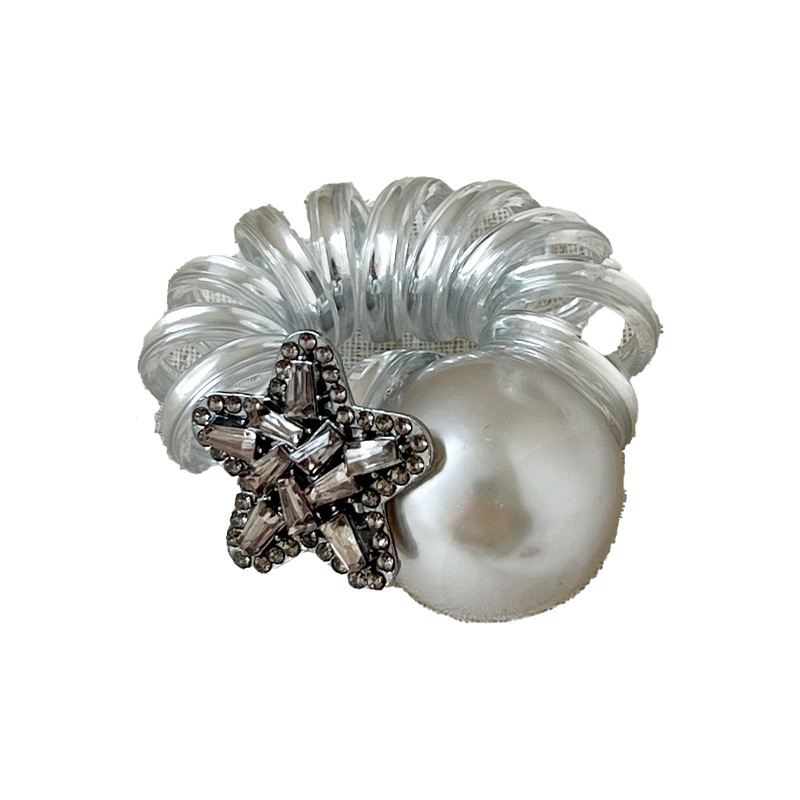 Dongdaemun, South Korea, water diamond star telephone line hair band, women's bun hair tie, elegant ponytail pearl rubber band headwear Item Picture