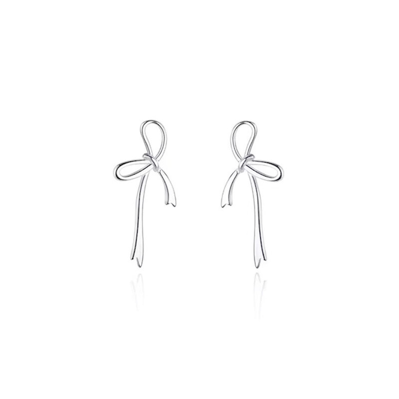 S925 Silver needle line bow earrings, a high-end, light luxury earpiece for women, a small bestseller, simple and elegant stud earrings Item Picture